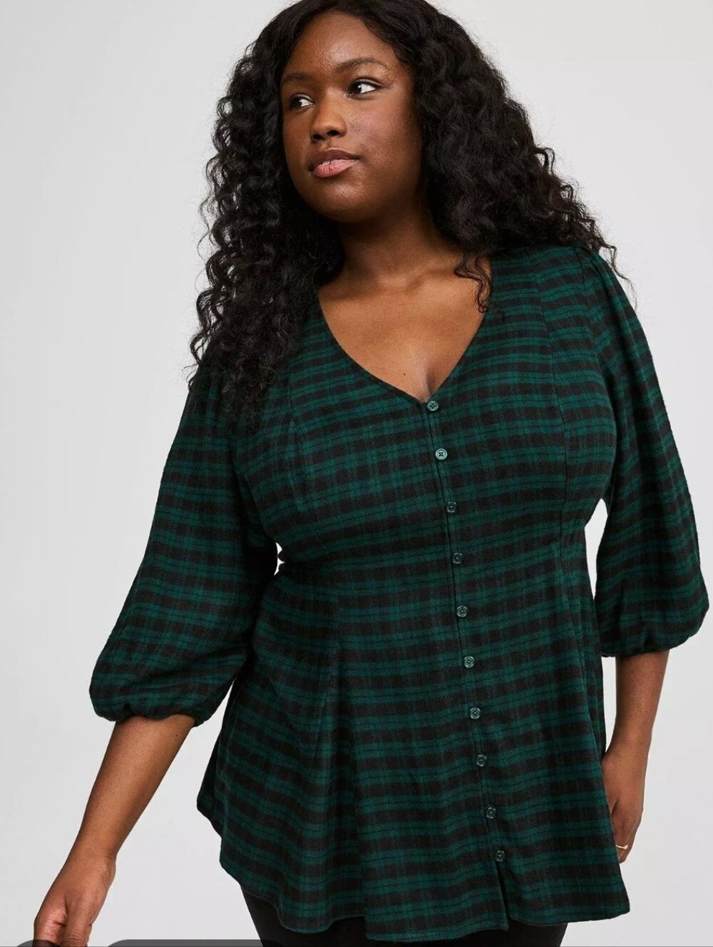 Torrid Dark Green and Black Plaid Button-Front Tunic Sz 4